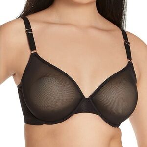 Smart & Sexy Bra 36DDD Black Underwire Sheer Mesh Demi SA1388. EUC.